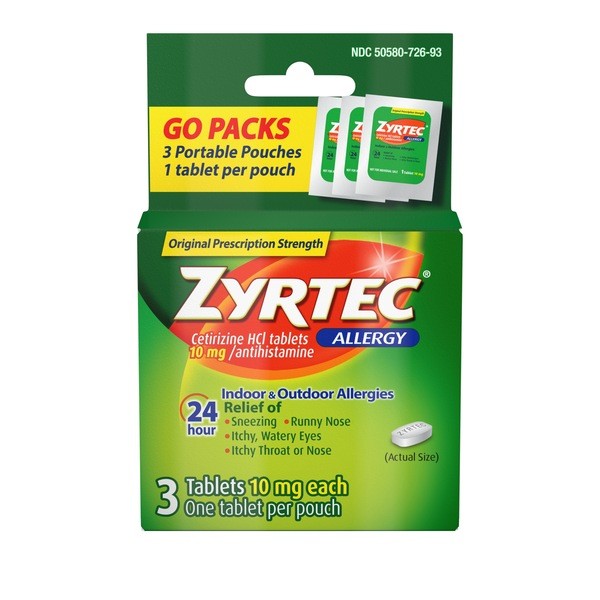 Zyrtec 24HR Allergy Relief Tablets, Cetirizine HCl, Travel Size - 3ct ...