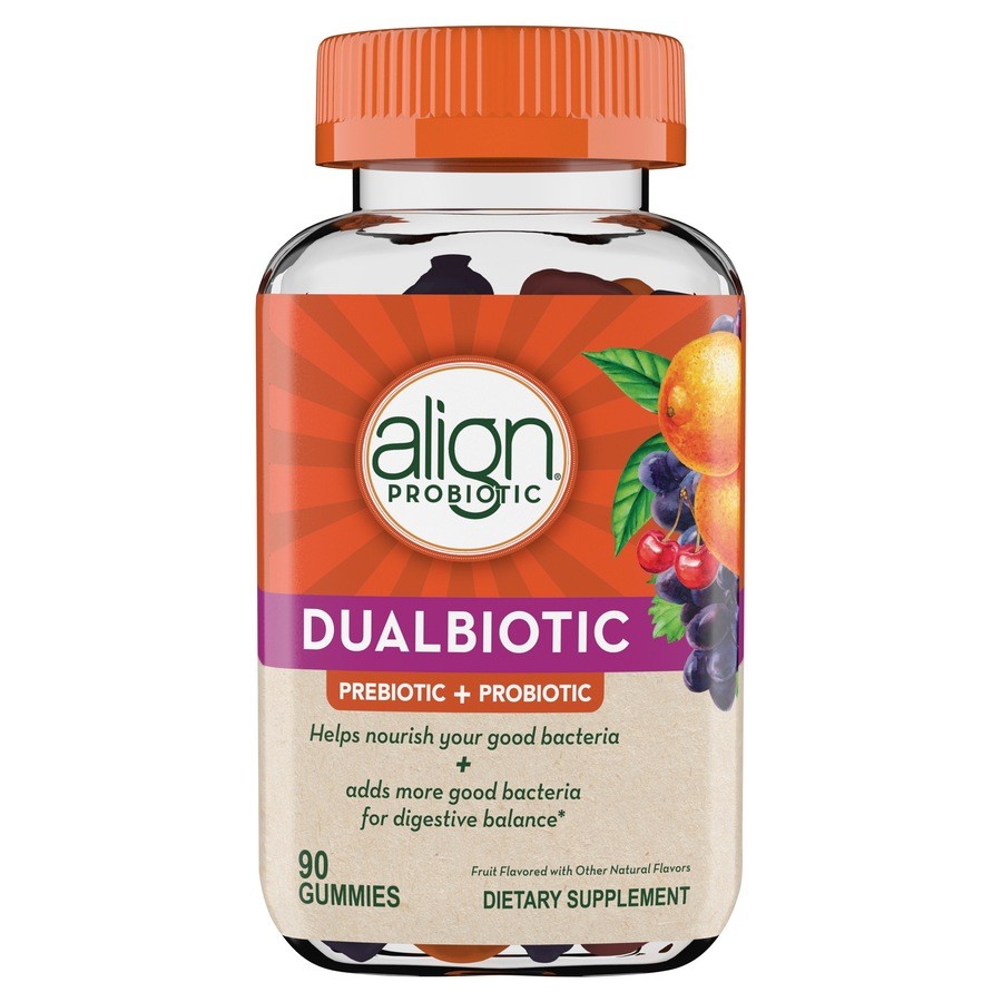 Align DualBiotic Prebiotic + Probiotic Digestive Health Gummies, Natural Fruit Flavors, 90 ct