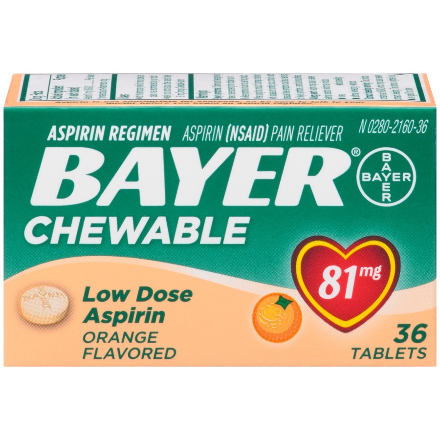Bayer Low Dose Aspirin 81 MG Chewable Tablets, 36 CT, Orange CVS Best