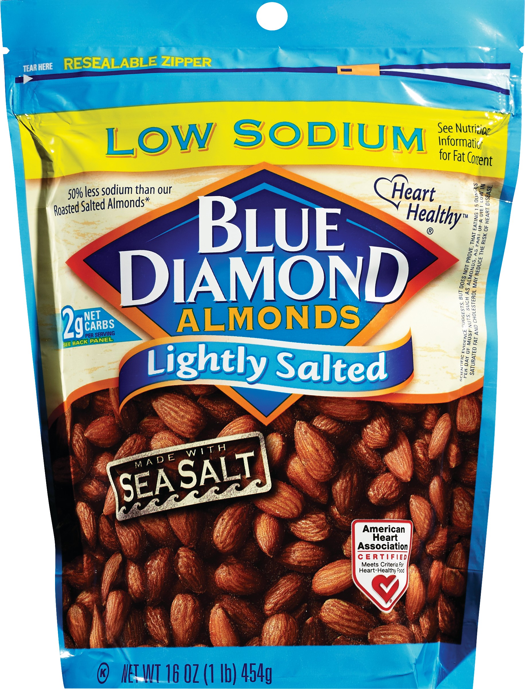 Blue Diamond Low Sodium Lightly Salted Amonds, Sea Salt, 16 oz Deals ...