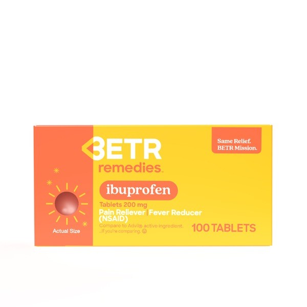BETR Remedies Pain Relief, Ibuprofen 200mg, AntiInflammatory, Pain Relief & Fever Reducer, 100