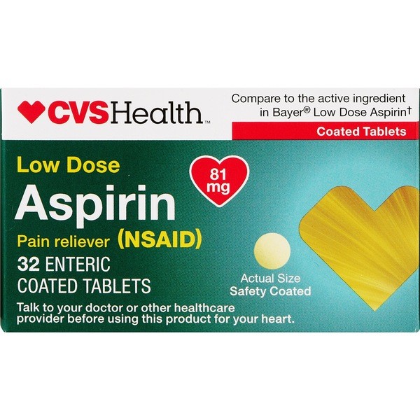 CVS Health Low Strength Aspirin 81 MG Enteric Coated Tablets, 365 ct