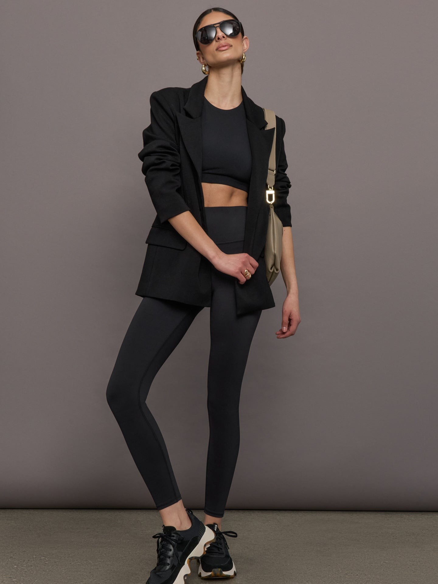Oversized blazer with leggings for casual brunch