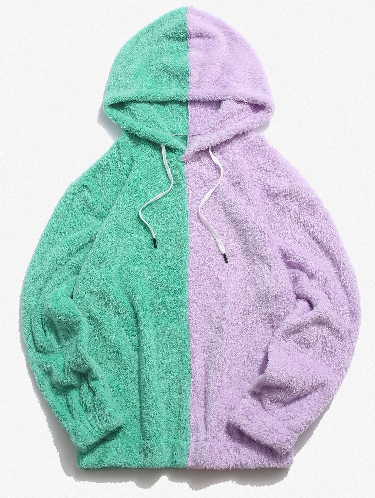 Two Tone Faux Fur Fluffy Hoodie Light Purple Xl Melhores Ofertas E