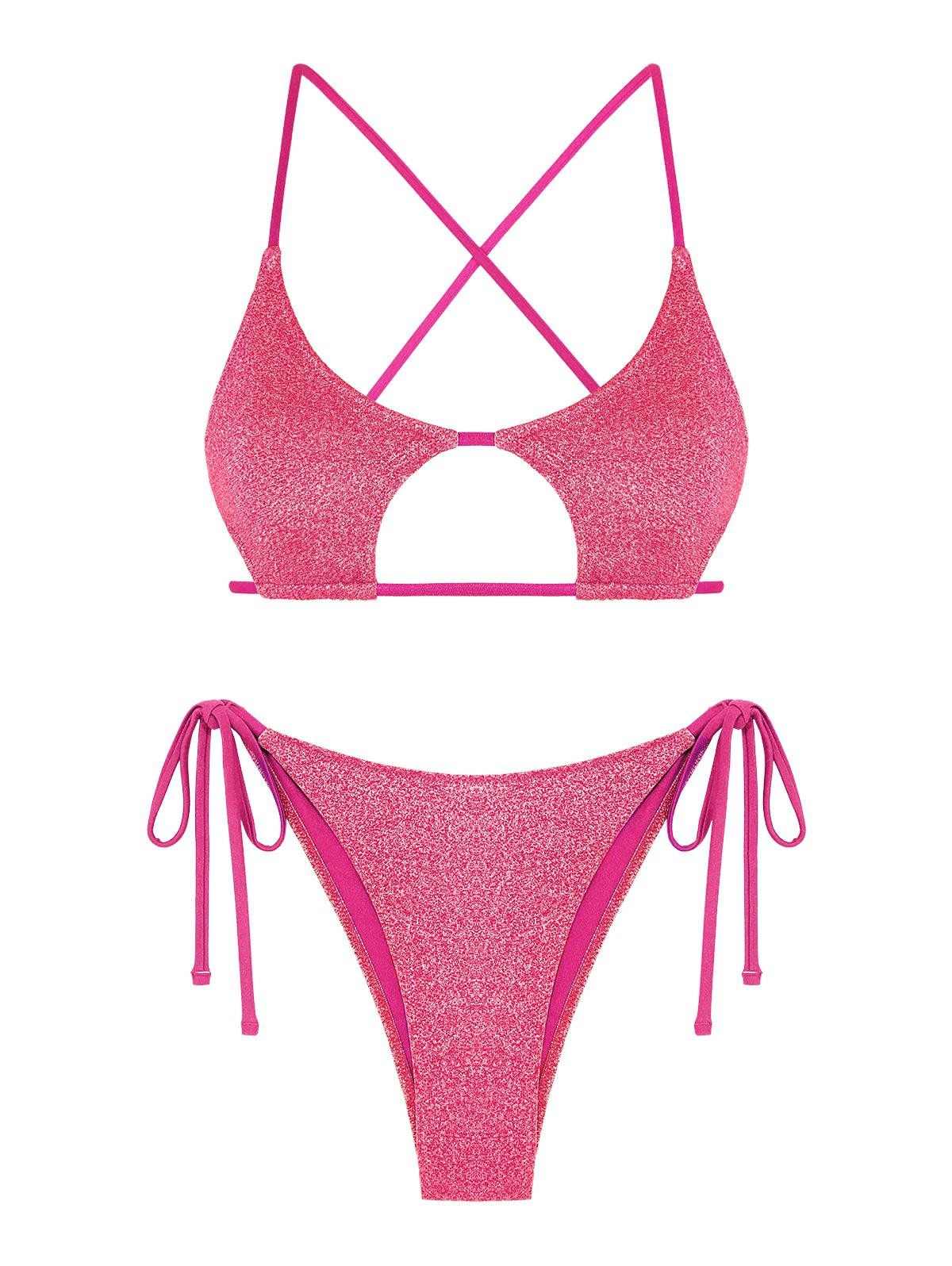 ZAFUL Women's Cutout Tie Side Sparkly Metallic Shiny Criss Cross Star