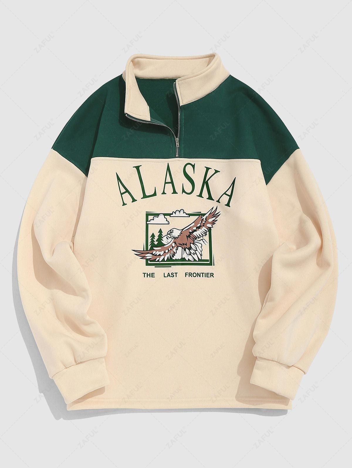 Streetwear Vintage ALASKA Graphic Eagle Printed Colorblock Fleece ...