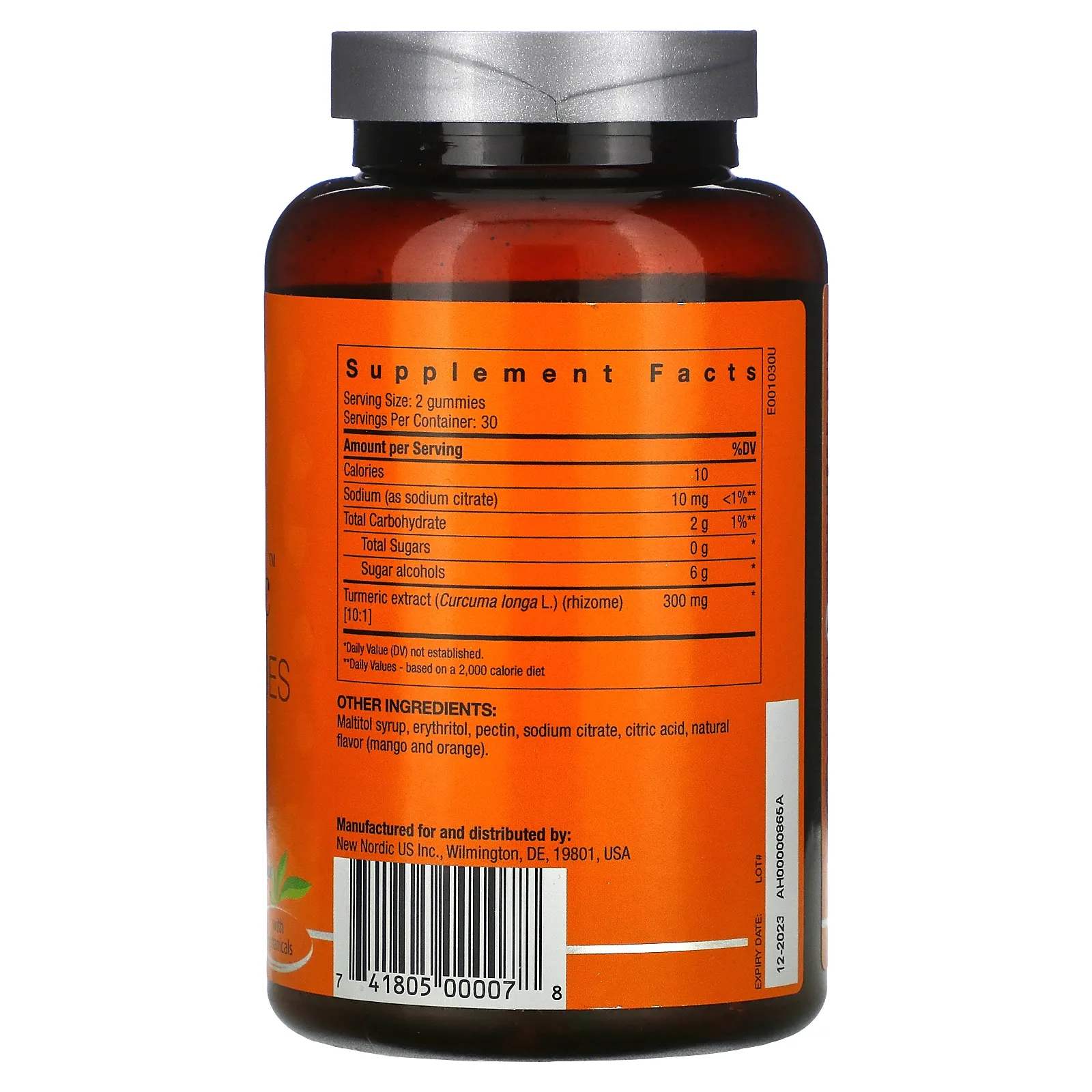 New Nordic, Turmeric Vegan Gummies with Curcuma Extract, MangoOrange