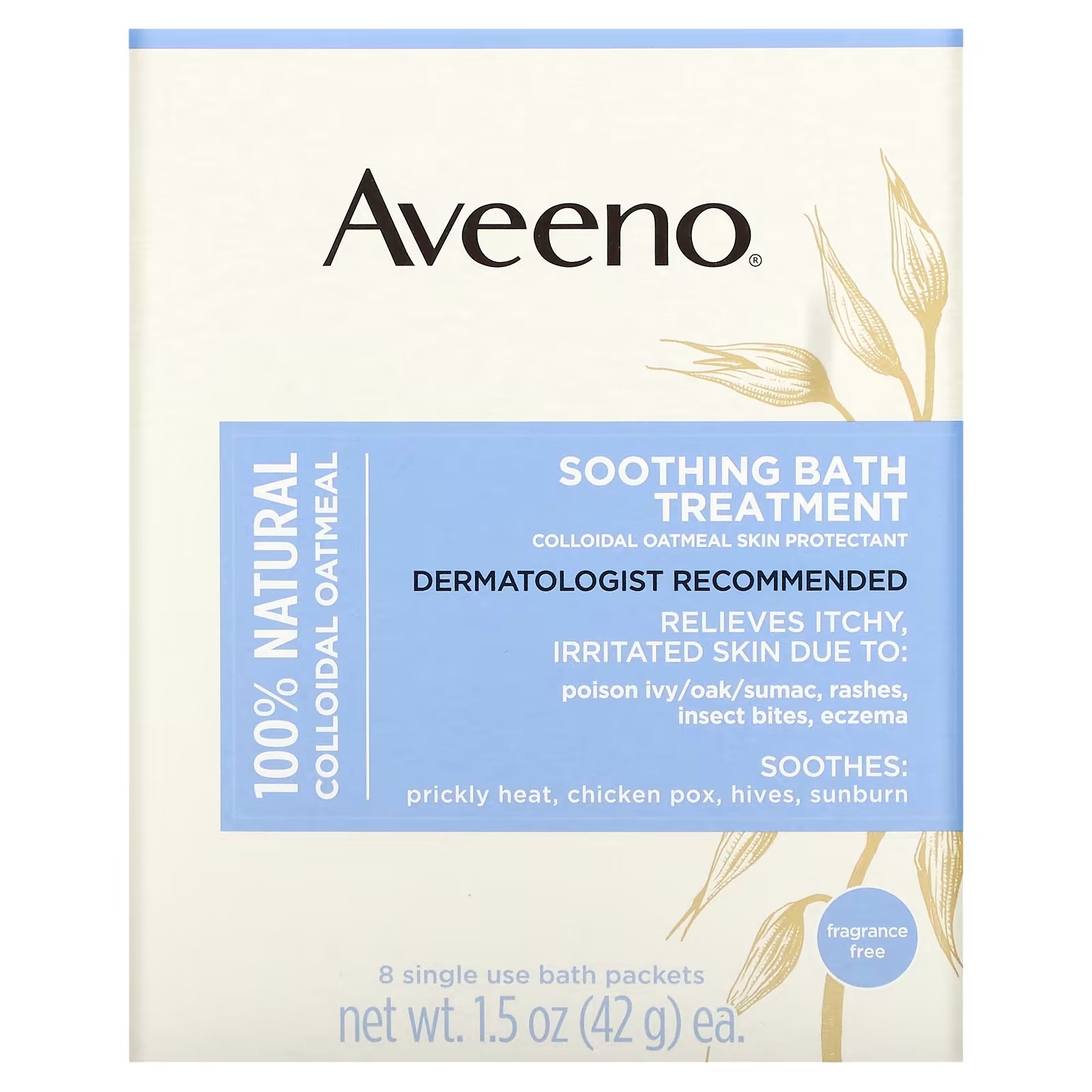 Aveeno, Soothing Bath Treatment, Fragrance Free, 8 Single Use Bath