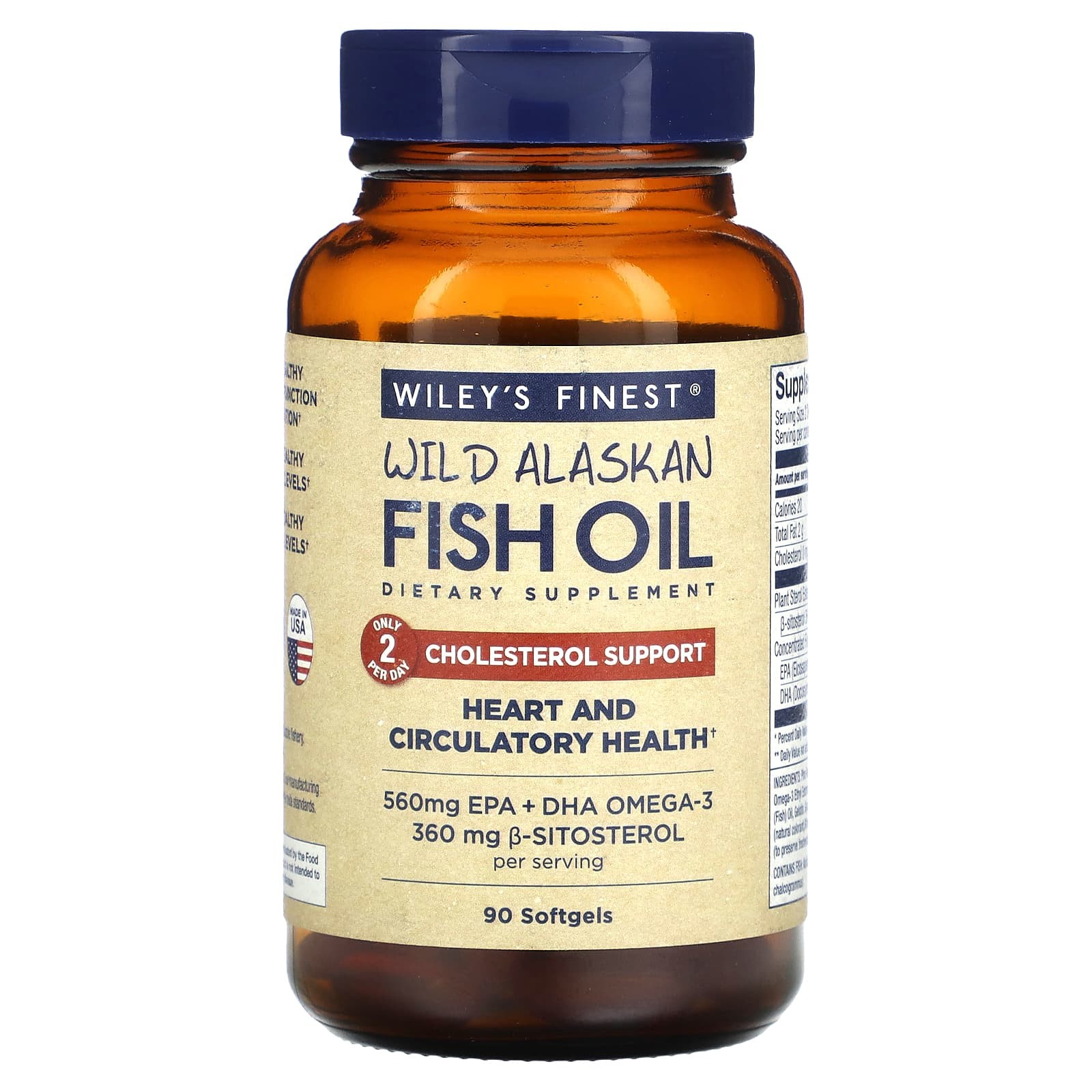 Wiley's Finest, Wild Alaskan Fish Oil, Cholesterol Support, 90 Softgels ...