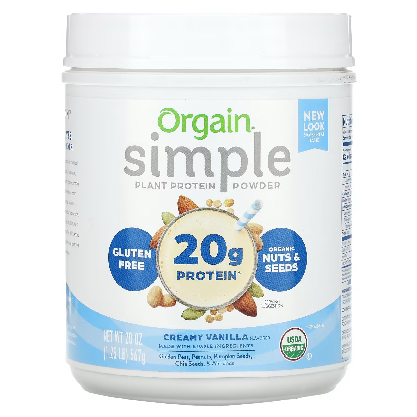 Orgain, Simple, Plant Protein Powder, Creamy Vanilla, 20 oz (567 g ...