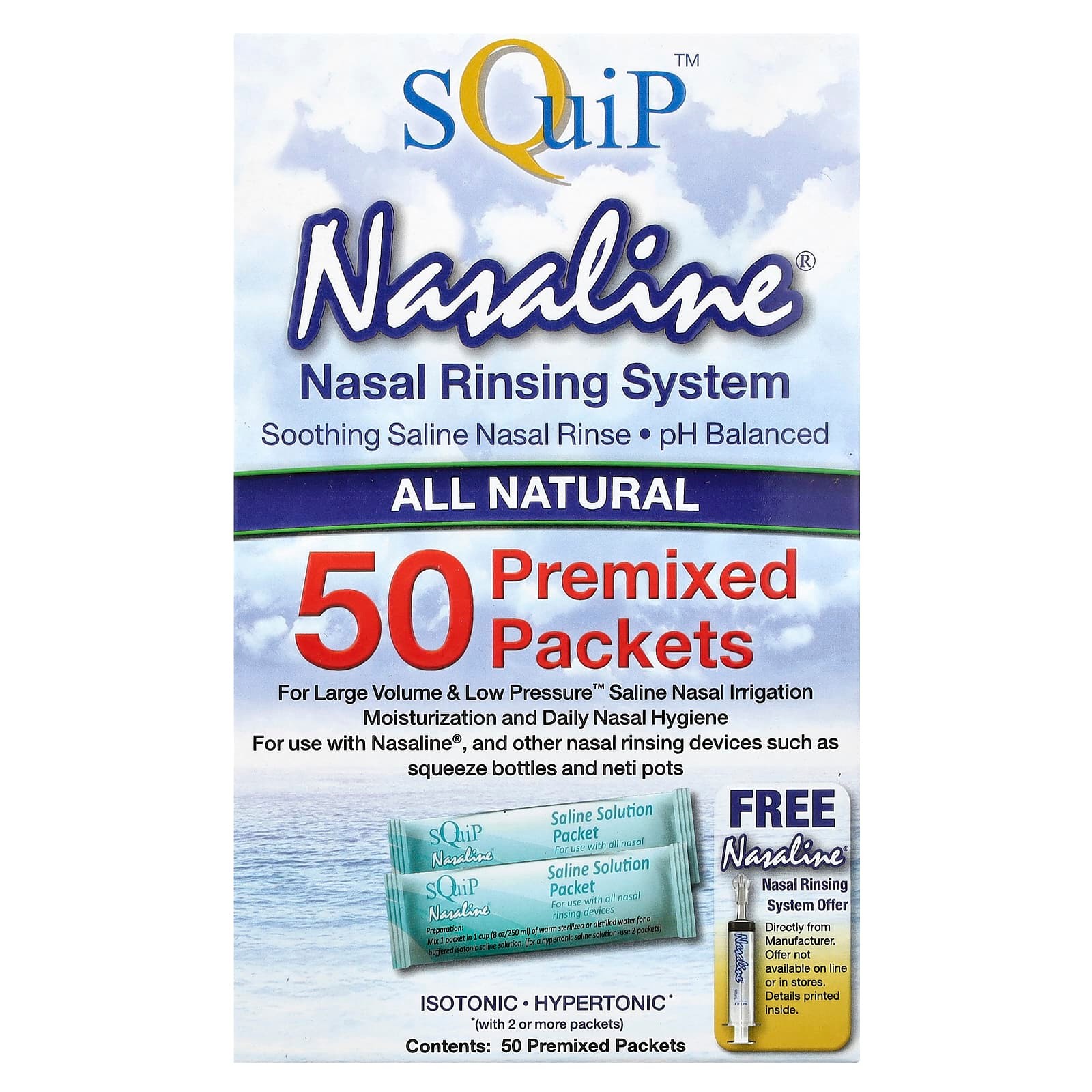 Squip, Nasaline®, Nasal Rinsing System, 50 Premixed Packets Deals and ...