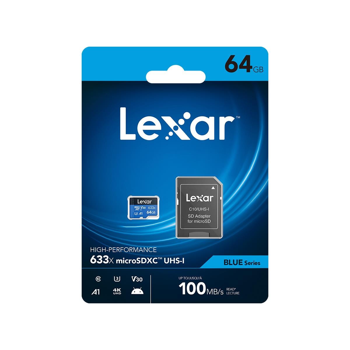 Lexar HighPerformance 64GB 633x microSDXC UHSI U3 Memory Card with SD