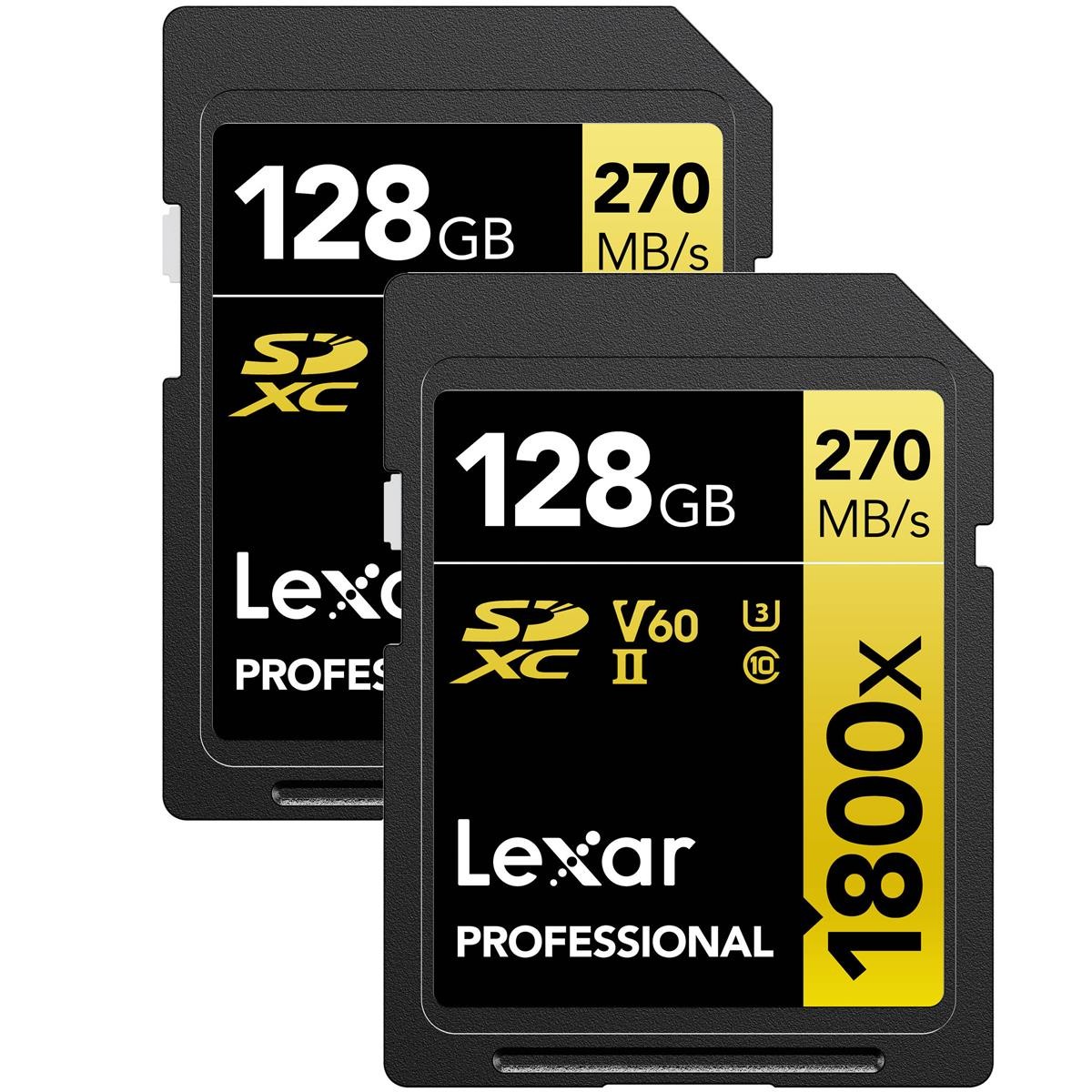 Lexar SDXC Professional 256GB 1800x UHS-II Gold-serie, klasse 10, U3, V60, voor 4K video-opname, zwart