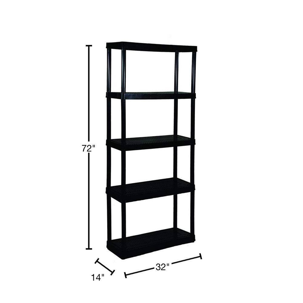 Gracious Living Black 5 Tier Plastic Garage Storage Shelving Unit 32 In W X 72 In H X 14 In 6331