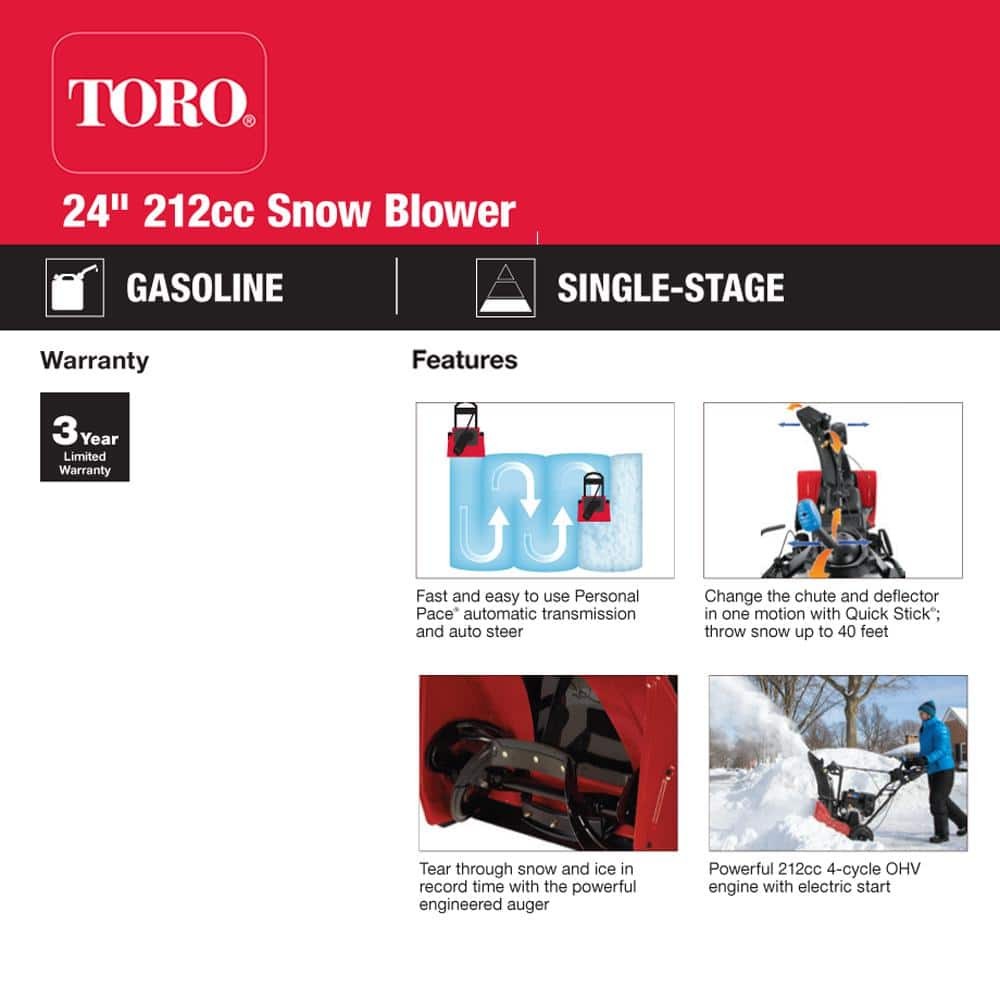 SnowMaster 724 QXE 24 in. 212cc SingleStage Gas Snow Blower Best Deals