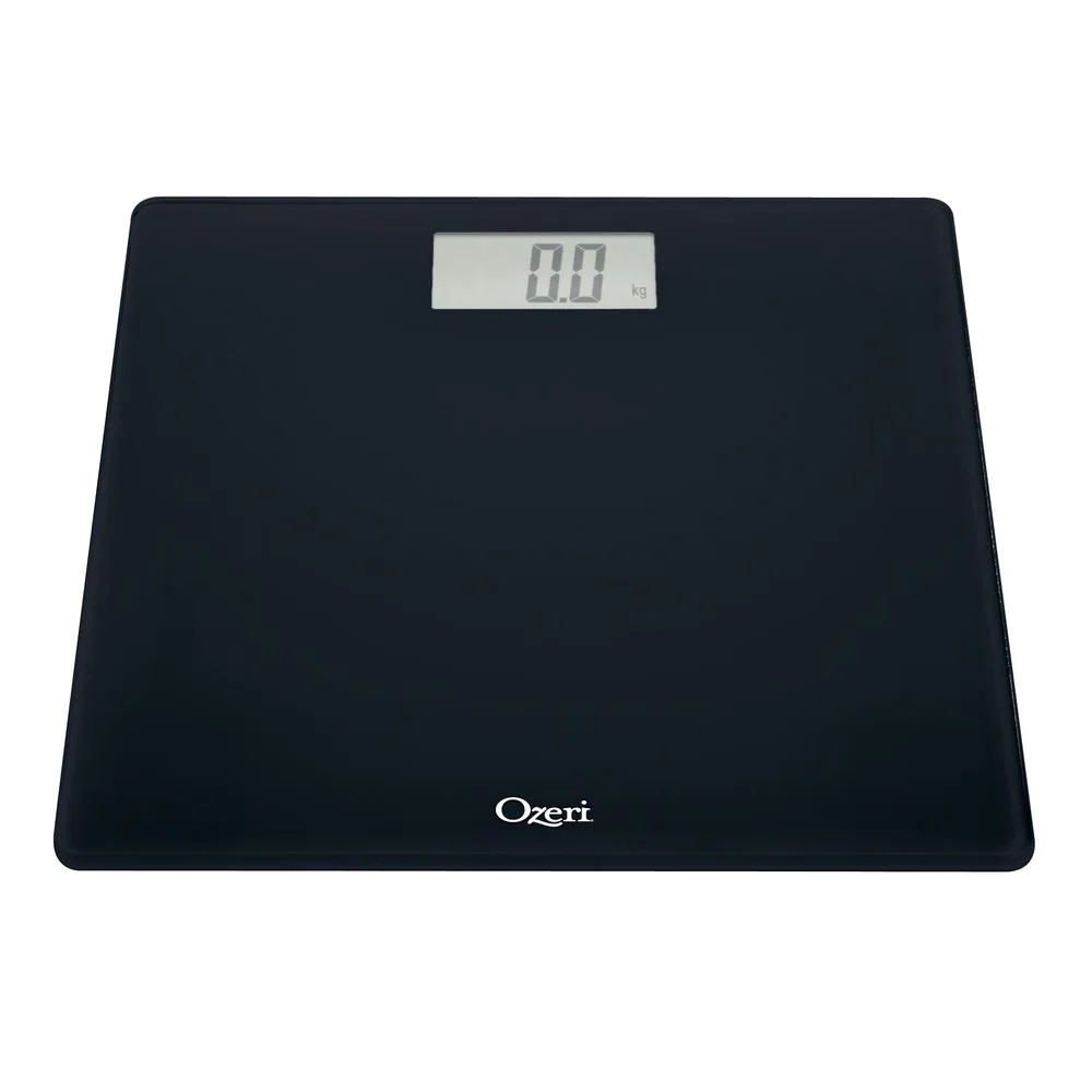 Precision Digital Bath Scale in Tempered Glass with Stepon Activation in Black (400 lbs