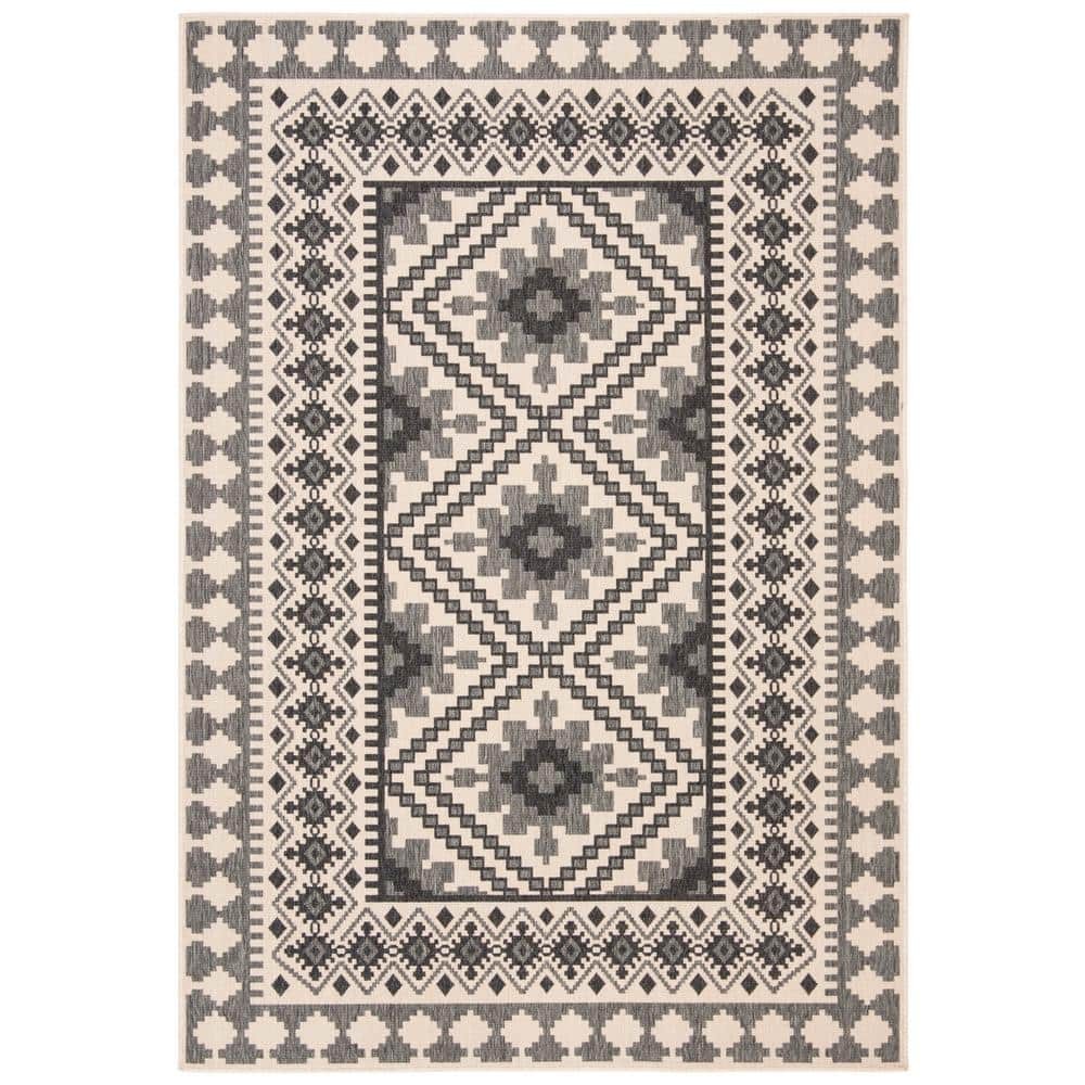 SAFAVIEH Veranda Ivory/Slate 8 ft. x 11 ft. Border Indoor/Outdoor Patio ...