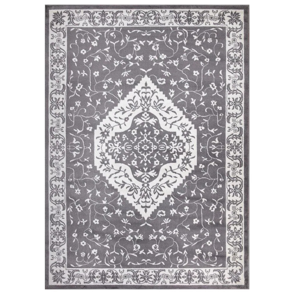 Jefferson Collection Pearl Heriz Gray 5 ft. x 7 ft. Medallion Area Rug