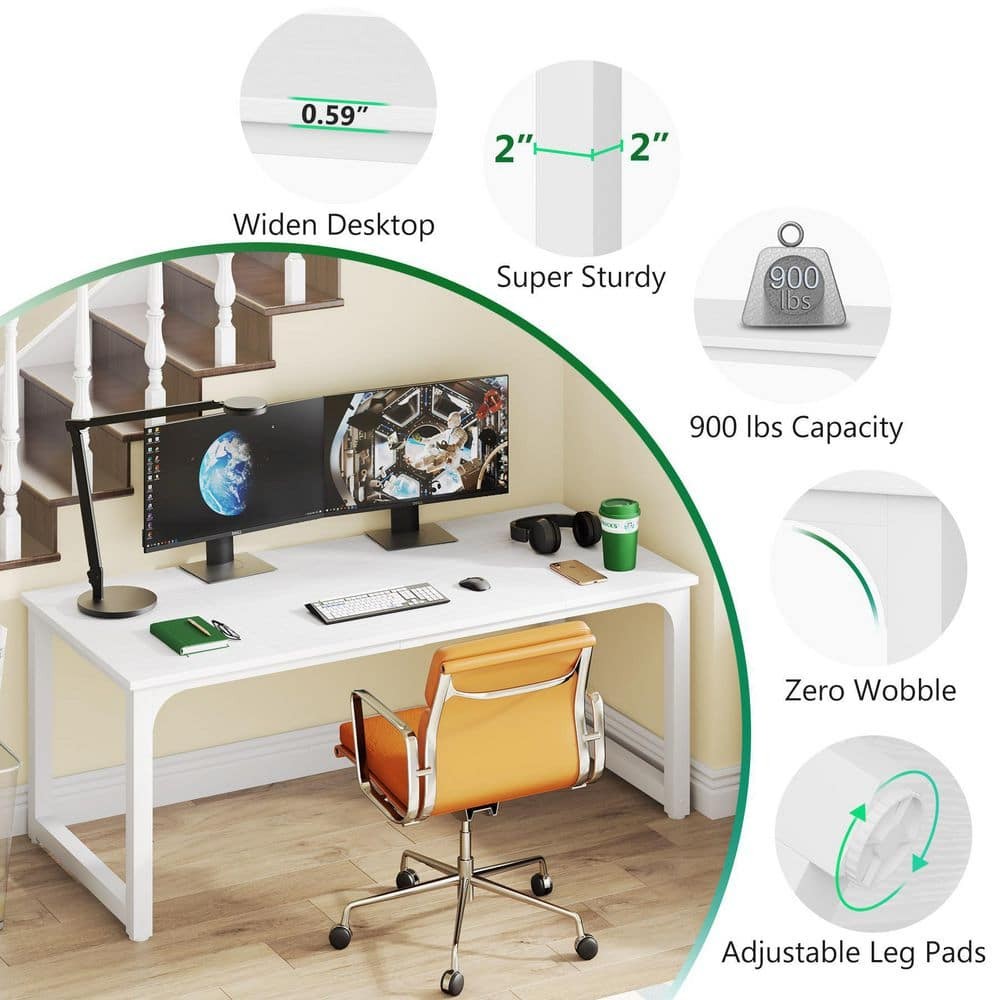 Halseey 708 In W White Computer Desk Particle Board Wood Home Office