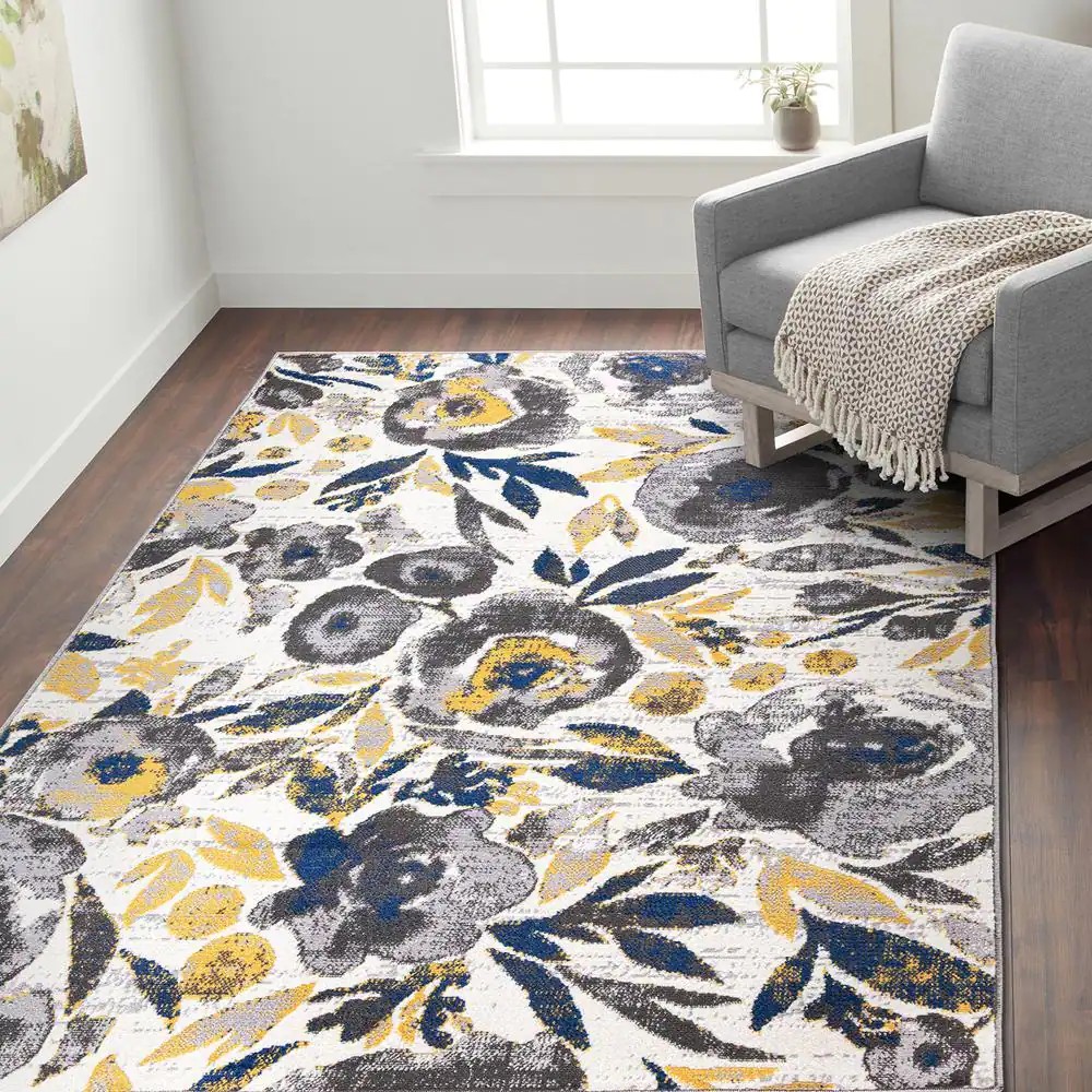 World Rug Gallery Cream 5 ft. x 7 ft. Vintage Modern Floral Area Rug