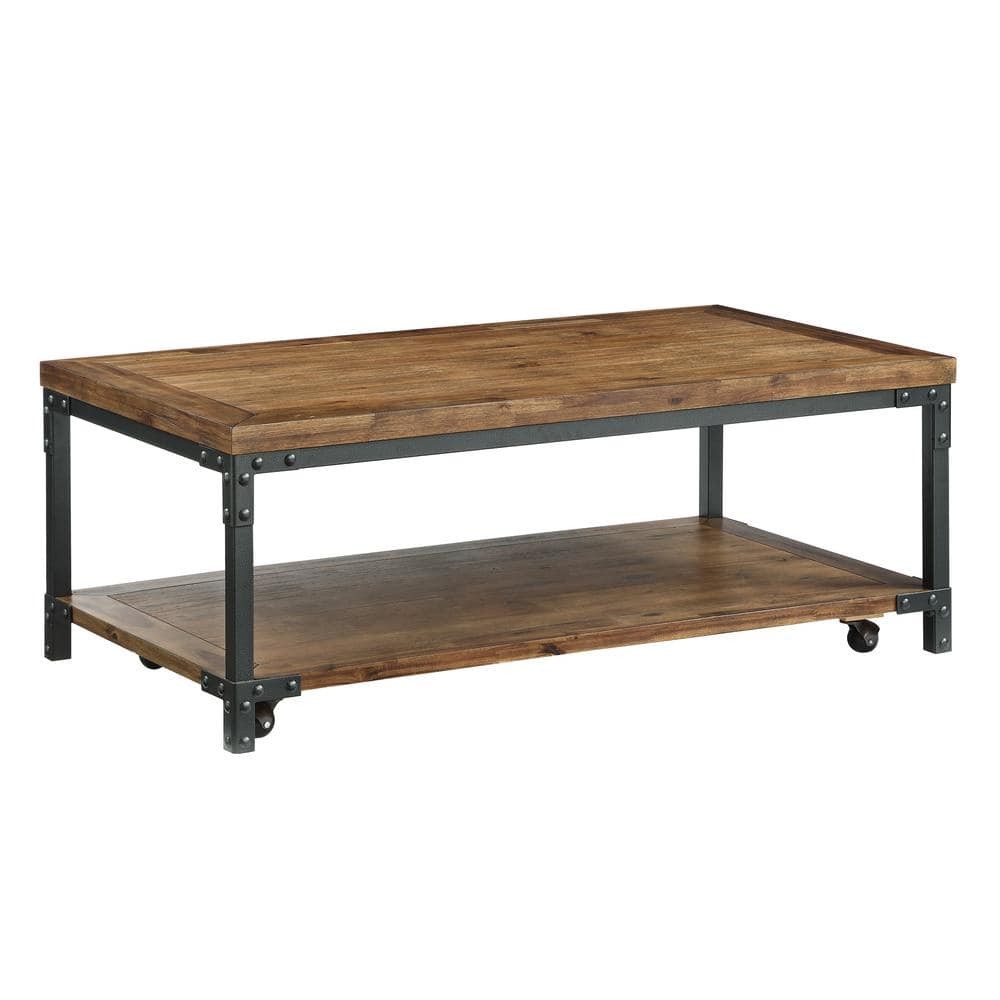 Lantana 48 in. Honey Rectangle Wood Coffee Table with Rustic Metal