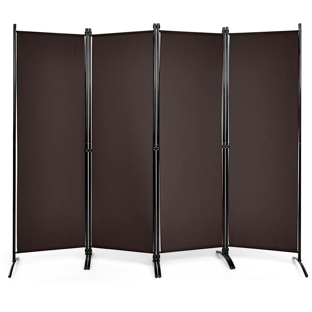 5.6ft Brown 4Panel Room Divider Folding Fabric Privacy Screen with