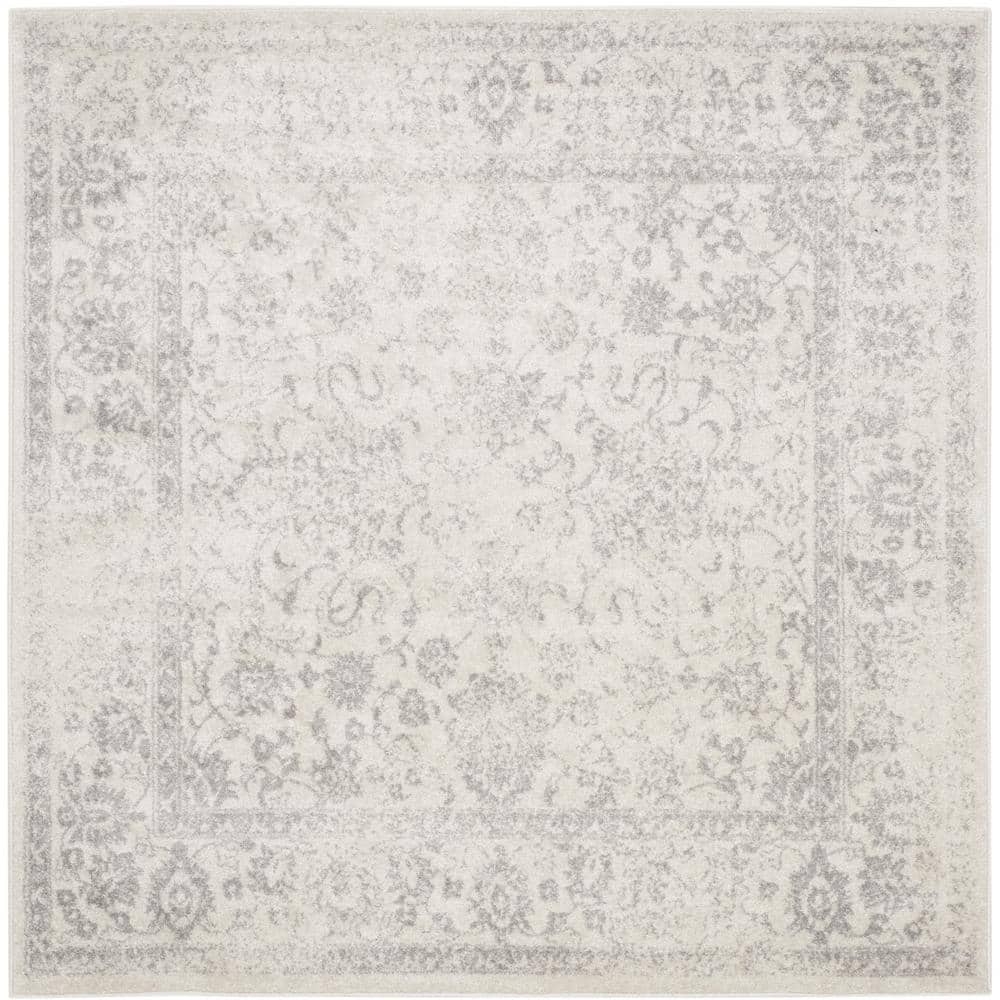 ADirondack Ivory/Silver 12 ft. x 12 ft. Border Distressed Square Area