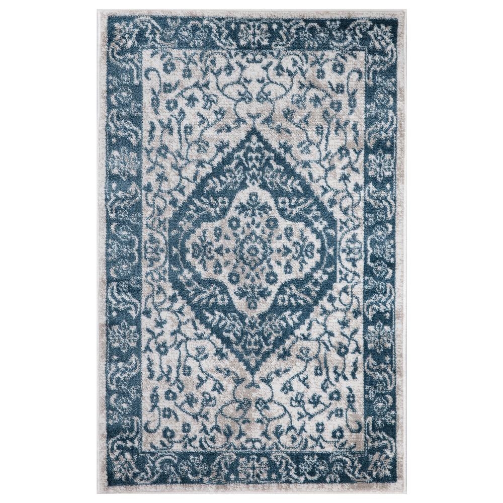 Jefferson Collection Pearl Heriz Blue 3 ft. x 4 ft. Medallion Area Rug