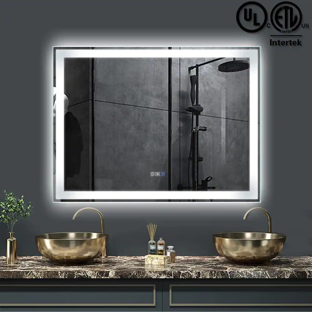 FNEEHY 36 in. W x 36 in. H Large Rectangular Frameless Wall Mount LED Dimmable Bathroom Vanity Mirror Shatterproof Anti-Fog, Silver