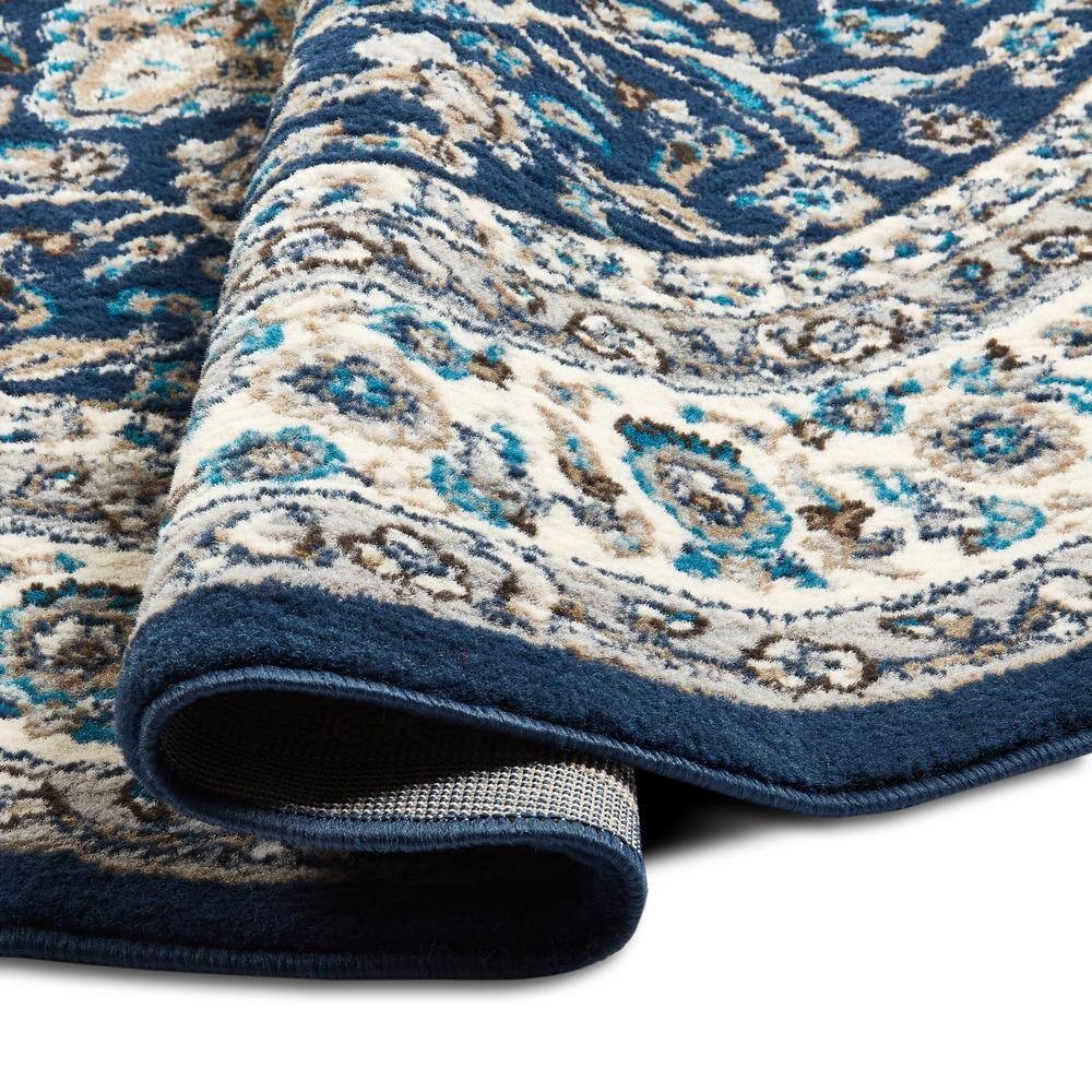 Tremont Magnolia Navy Blue/Ivory 8 ft. Round Medallion Area Rug Best