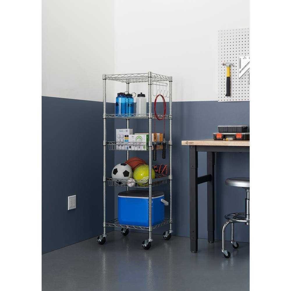 Mejores ofertas e historial de precios de EcoStorage Chrome Rolling 5Tier Steel Wire Shelving