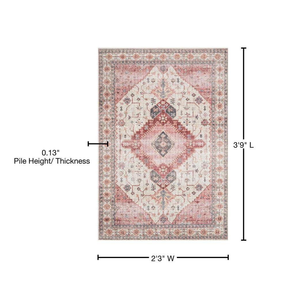 LOLOI II Skye Ivory/Berry 2 ft. 3 in. x 3 ft. 9 in. Printed Boho Vintage Area Rug, Ivory / Berry