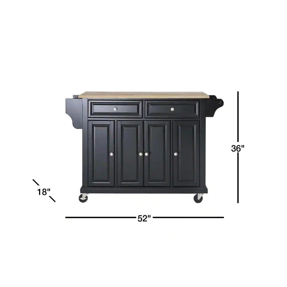 CROSLEY FURNITURE Full Size Black Kitchen Cart with Natural Wood Top