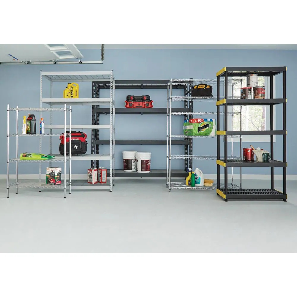 5Tier Plastic Garage Storage Shelving Unit in Black (36 in. W x 74 in