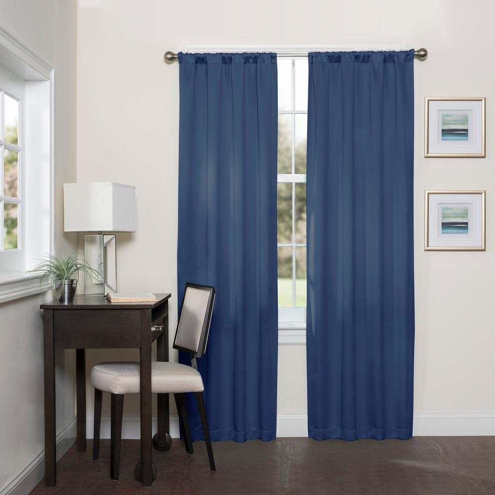 Darrell ThermaWeave Indigo Solid Polyester 37 in. W x 95 in. L Blackout