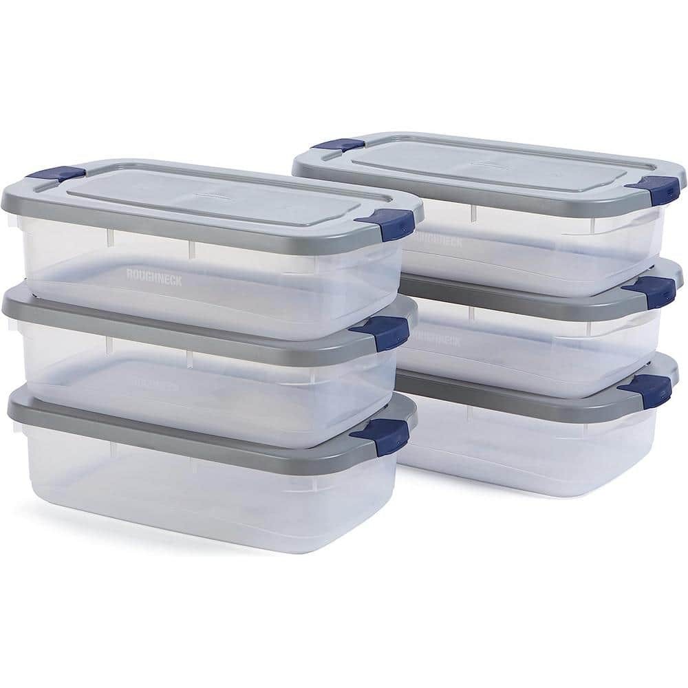 Rubbermaid Roughneck 31 Qt/ 7.75 Gal Clear Stackable Storage Containers w/Grey Lids, 6-Pack, Clear and Grey