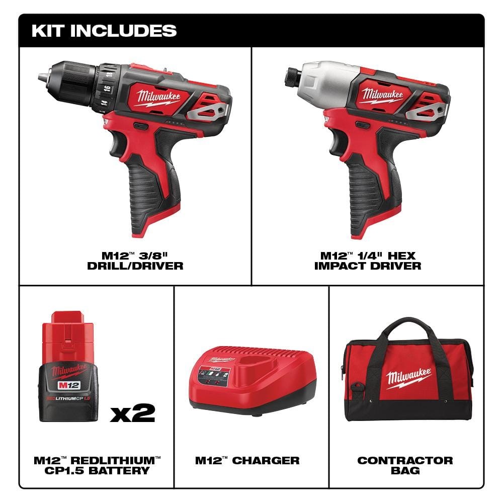Milwaukee M12 12-Volt Lithium-Ion Cordless 2-Tool Combo Kit w/SHOCKWAVE Impact Duty Alloy Steel Screw Driver Bit Set (120-Piece)