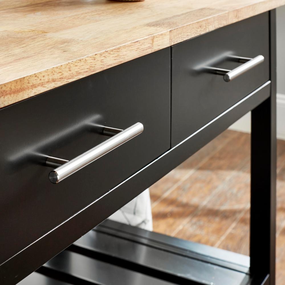 Glenville Black Rolling Kitchen Cart with Butcher Block Top, Double