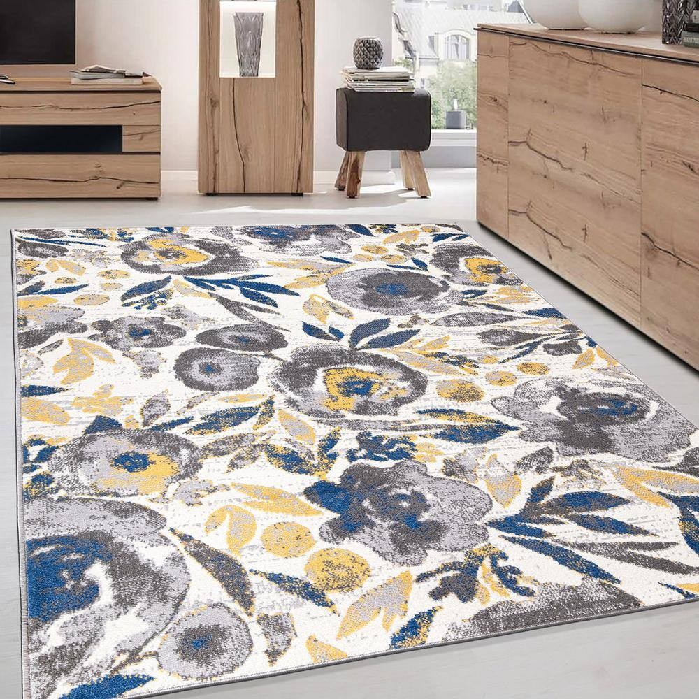 World Rug Gallery Cream 5 ft. x 7 ft. Vintage Modern Floral Area Rug