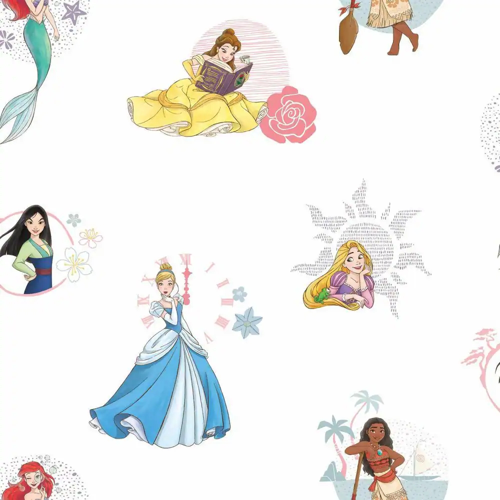 Mejores ofertas e historial de precios de RoomMates Disney Princess Power  White and Blue Peel and Stick Wallpaper (Covers 28.29 sq. ft.), white/ blue  en