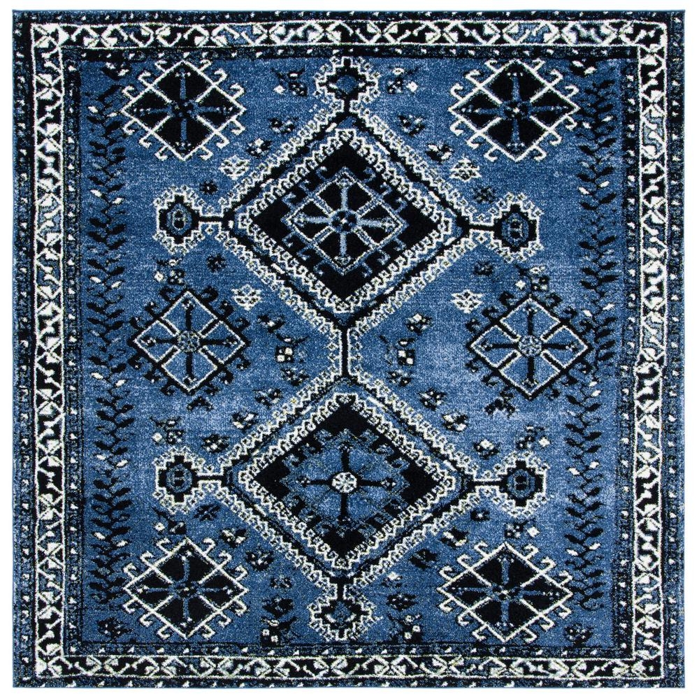 SAFAVIEH Vintage Hamadan Blue/Black 7 ft. x 7 ft. Border Geometric