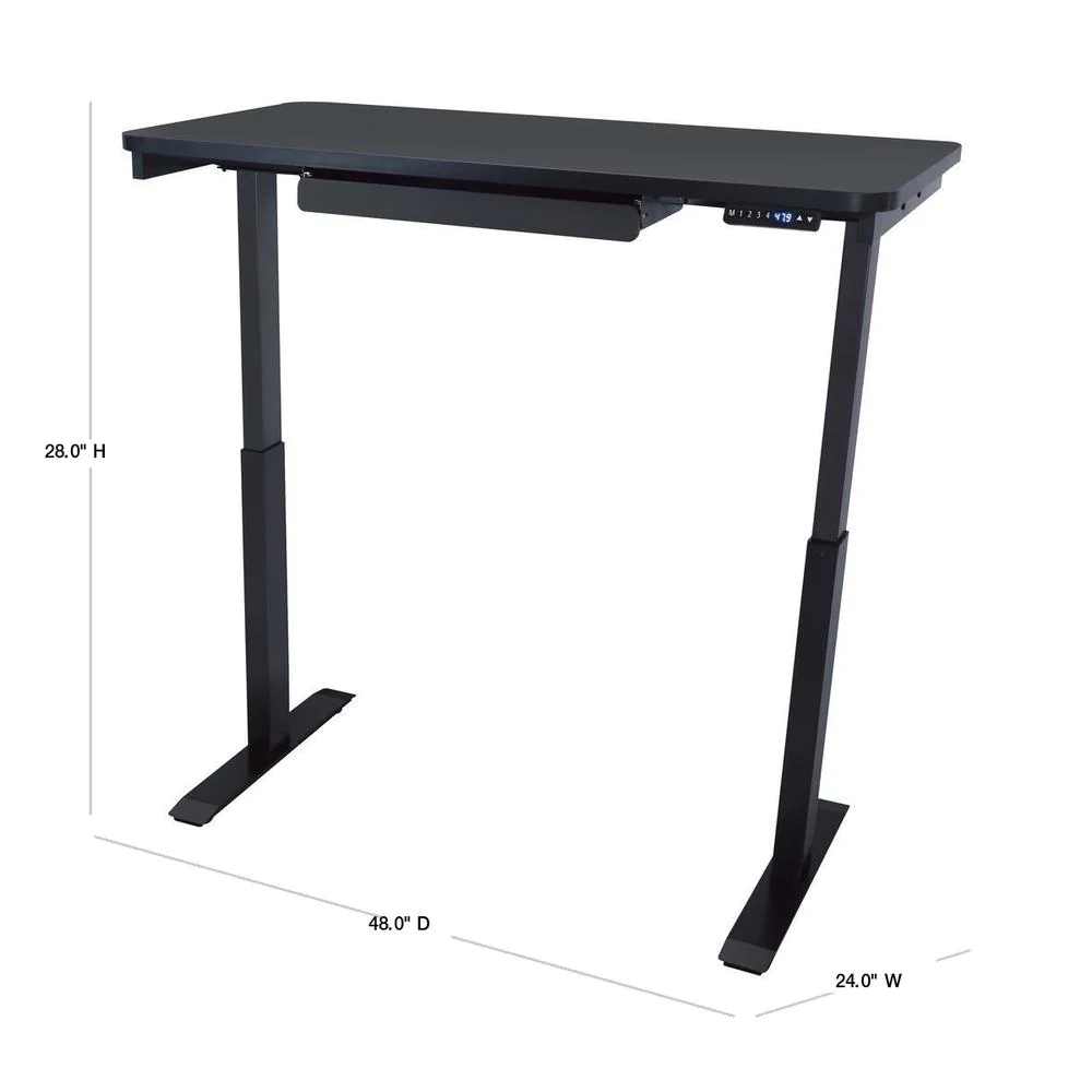 48 in. Rectangular Black 1 Drawer Standing Desk with Adjustable Height