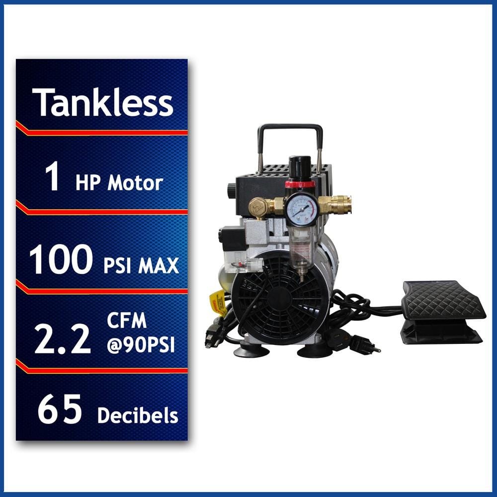 Tankless Portable 1.0 HP Ultra Quiet and Oil-Free Electric Air ...