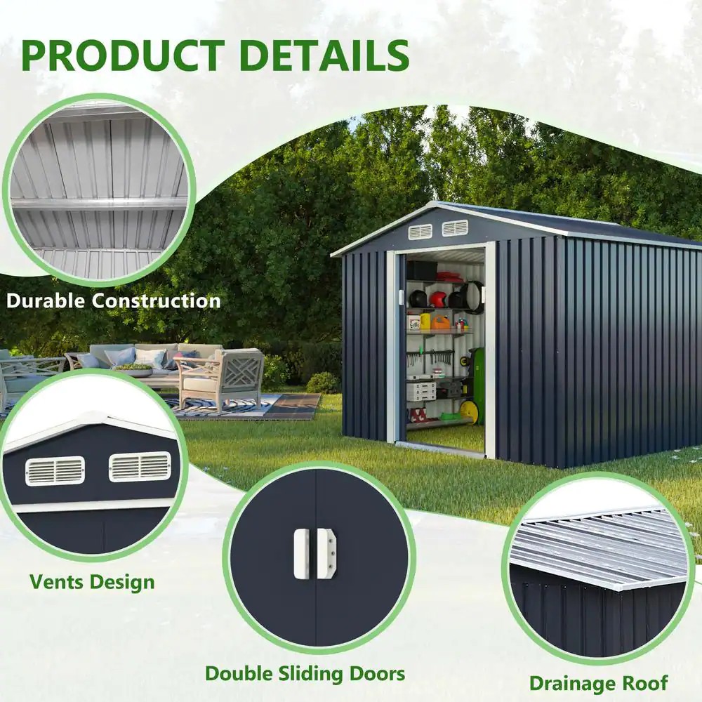 8.4 ft. W x 8.4 ft. D Outdoor Storage Building Metal Storage Shed