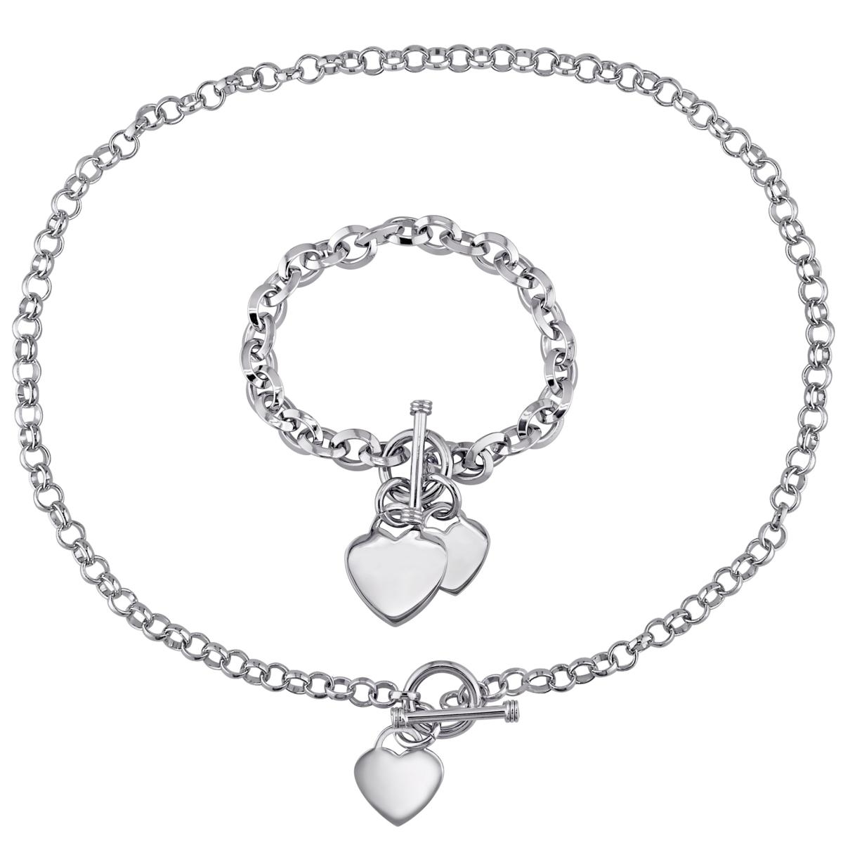 1/5 Ct. T.W. Diamond Heart Assorted Charm Bracelet in Sterling Silver